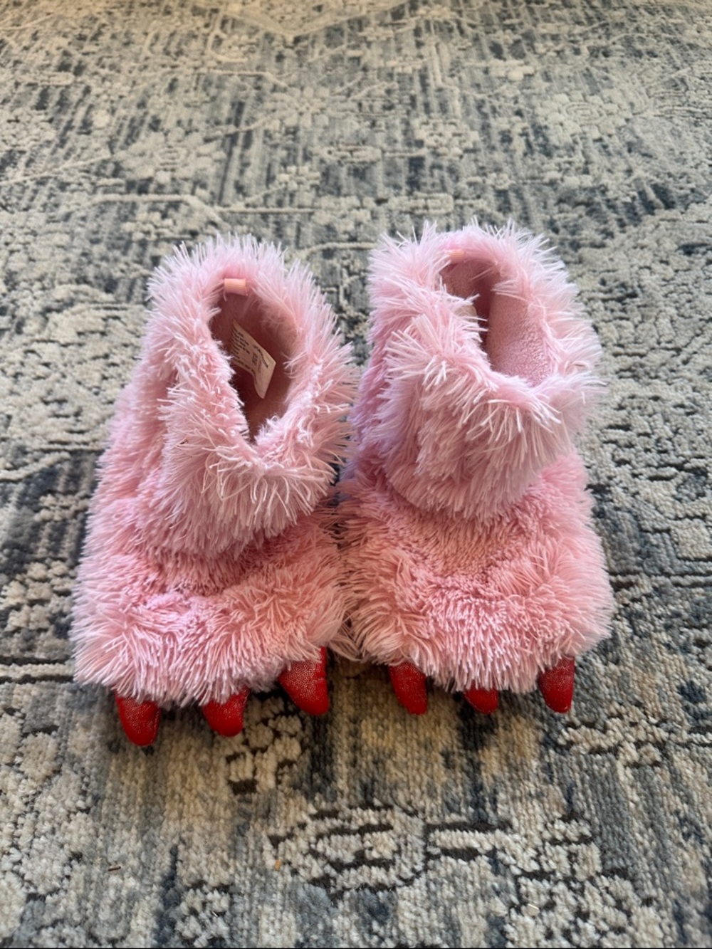 wonder nation Pink Fuzzy Monster Slippers with Red Claws